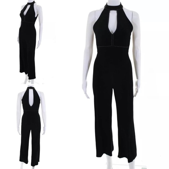 Alexis Jumpsuit Dawn Black Contrast Keyhole Trim Halter Jumpsuit Small - Picture 10 of 12